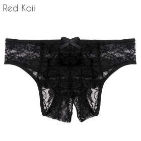 Sexy Lingerie Cut Out Underpants Briefs Lace See Through (Option: Black-5XL)